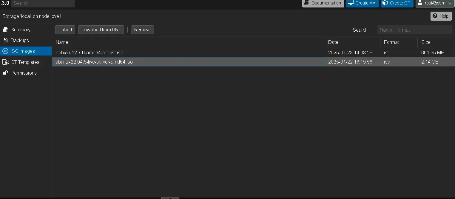 Upload file ISO Proxmox