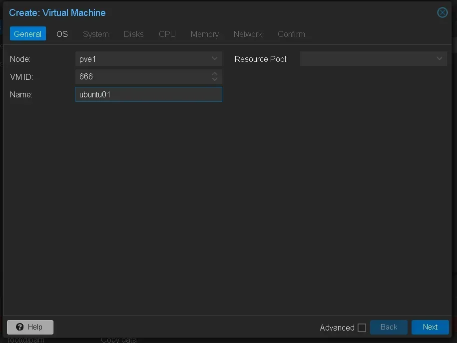 Mengisi VM ID dan Nama VM