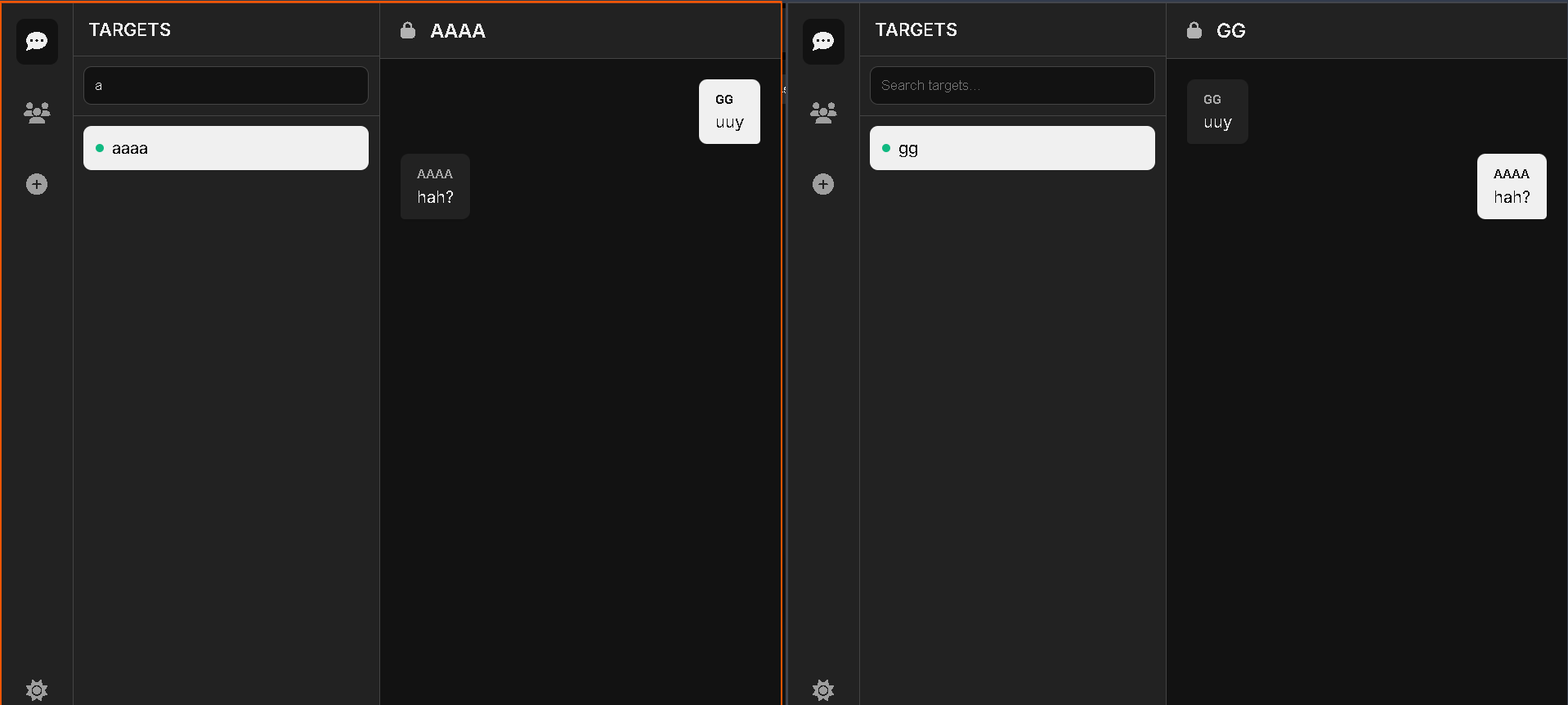 Tampilan Chat Aktif Dua Pengguna